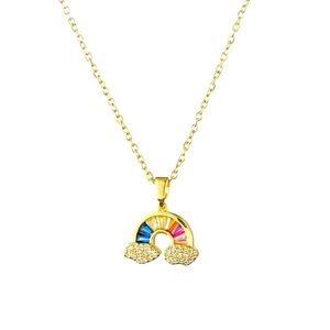⭐️NEW⭐️ 18K Gold Sapphire Baguettes & Pave Diamond Rainbow & Clouds Necklace